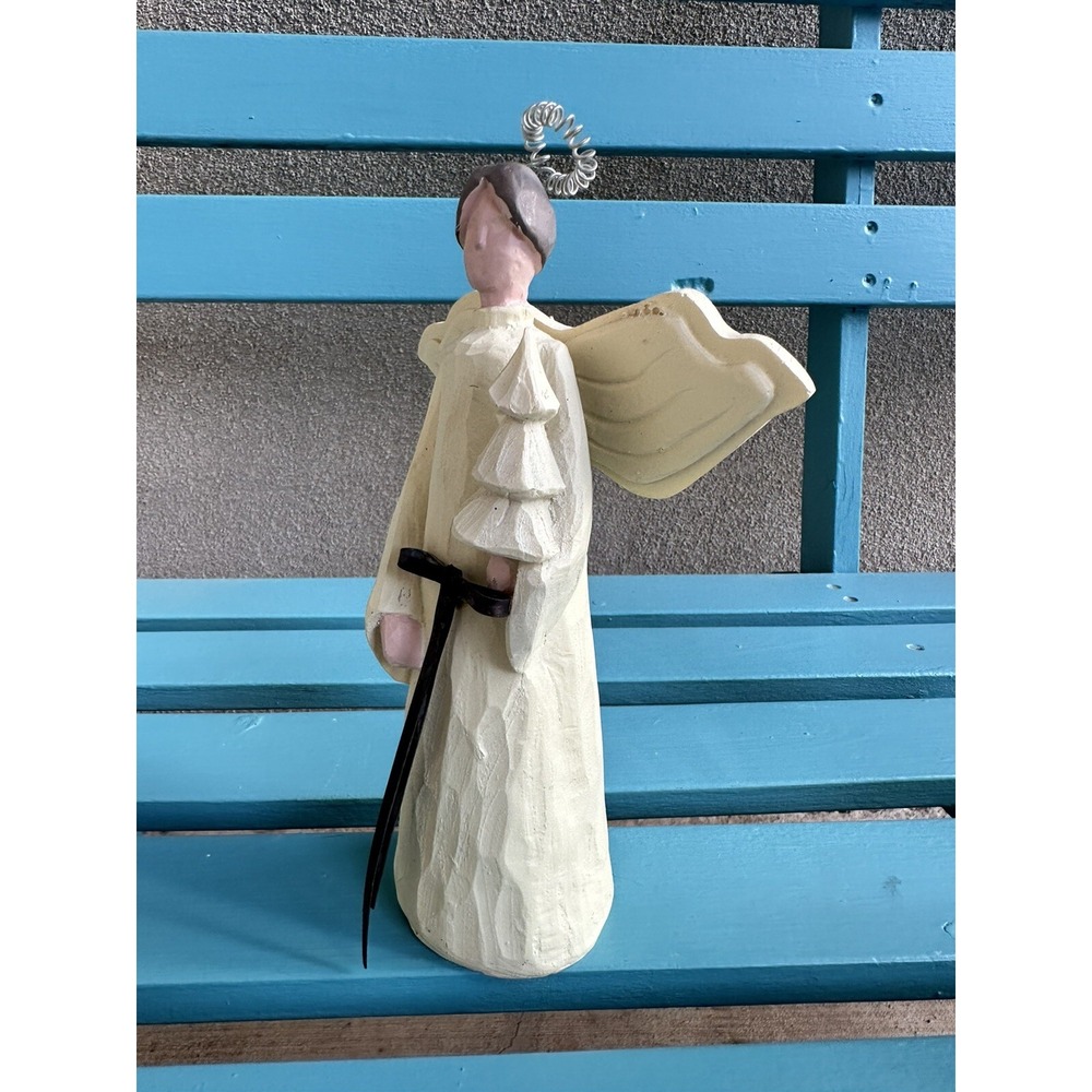 Vintage Tall Carved Wooden Painted Angel‎ W Halo 8